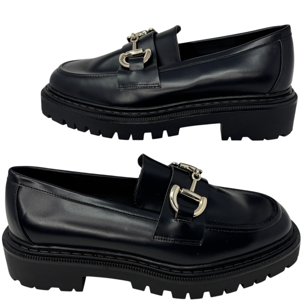 H&M Womens Size 11 Black Chunky Horsebit Loafers Lug Sole Platform Shoes